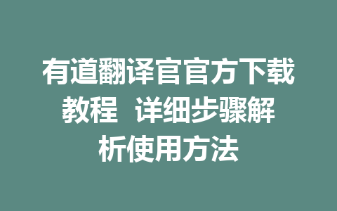 有道翻译官官方下载教程  详细步骤解析使用方法