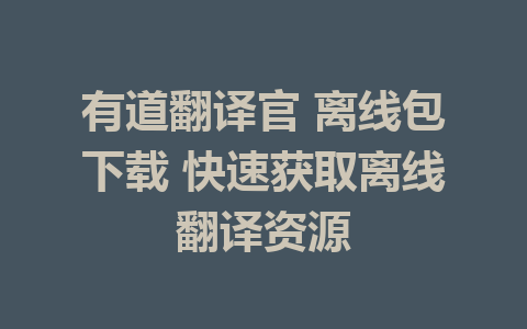 有道翻译官 离线包下载 快速获取离线翻译资源