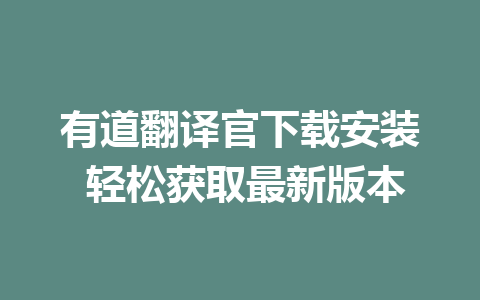 有道翻译官下载安装 轻松获取最新版本